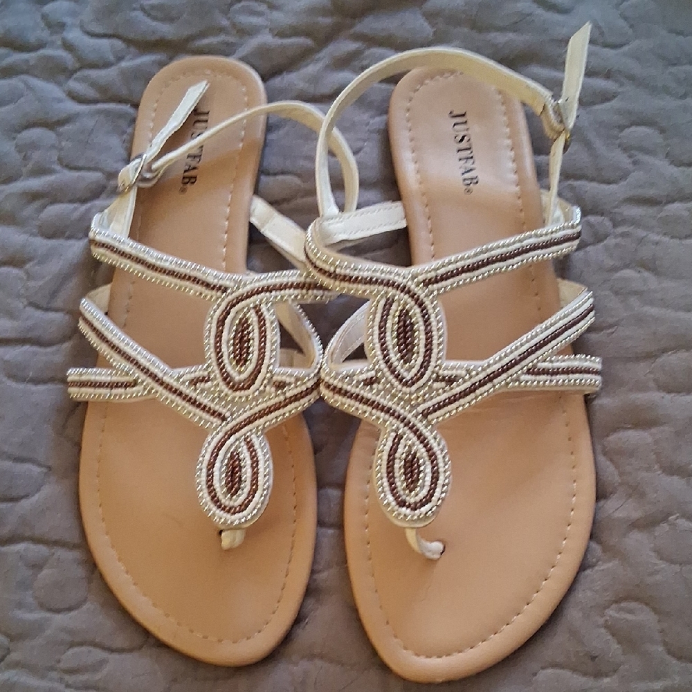 JustFab Women's Cream Beaded Sandals